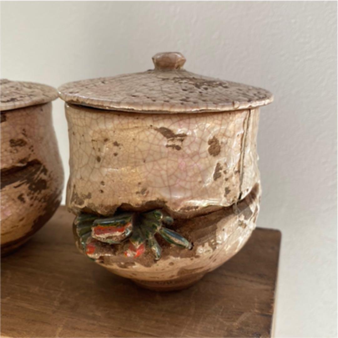 楽山焼　蟹　湯呑み　水月焼　骨董品　時代物