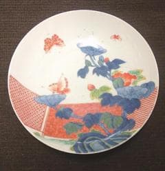 インテリア！【鍋島皿　花鳥文色絵皿　観賞　骨董木箱・ｋ42 】陶磁器 鉢丼　収集