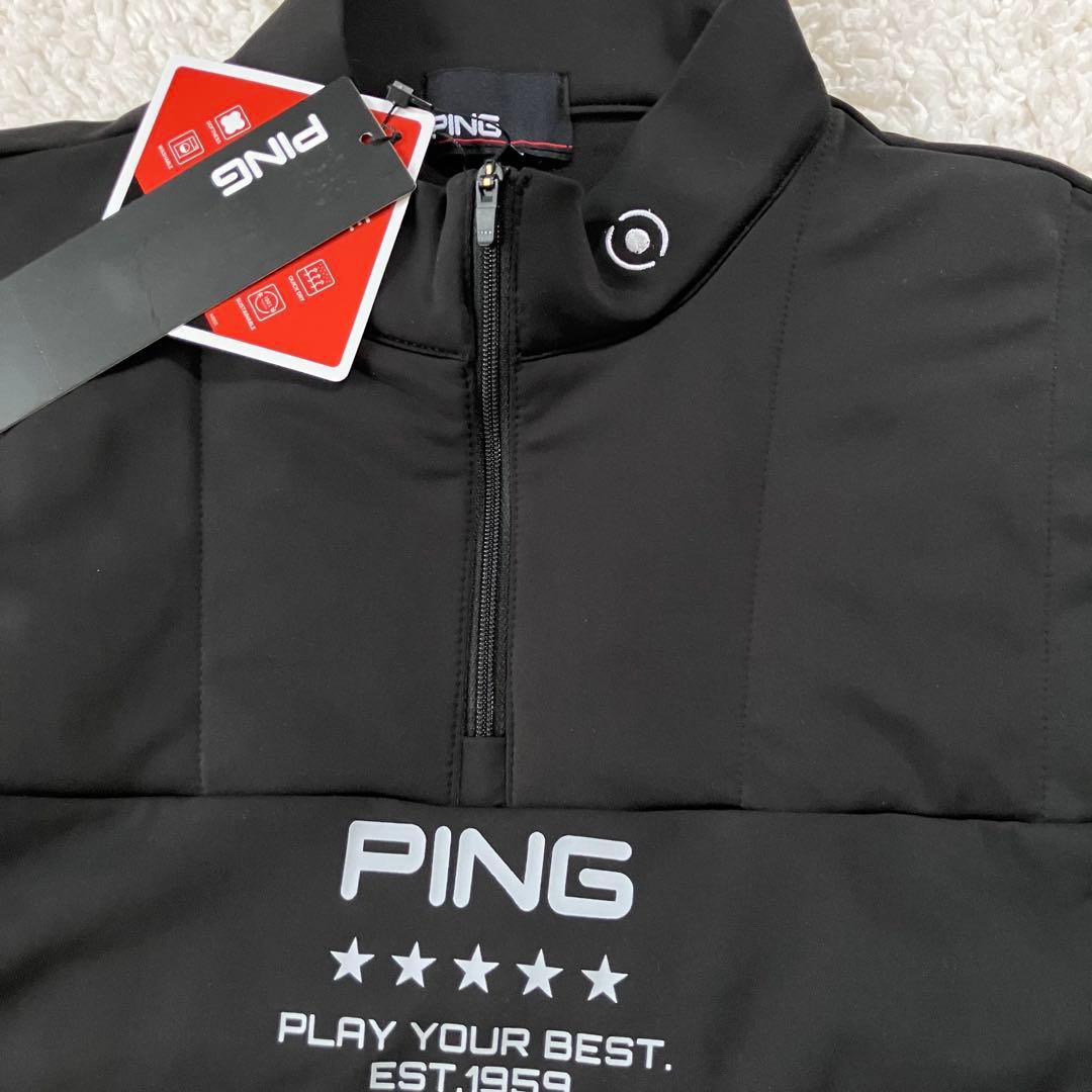 【新品】PING 2024年　キルティング ハーフジップシャツ　ブラック　LL
