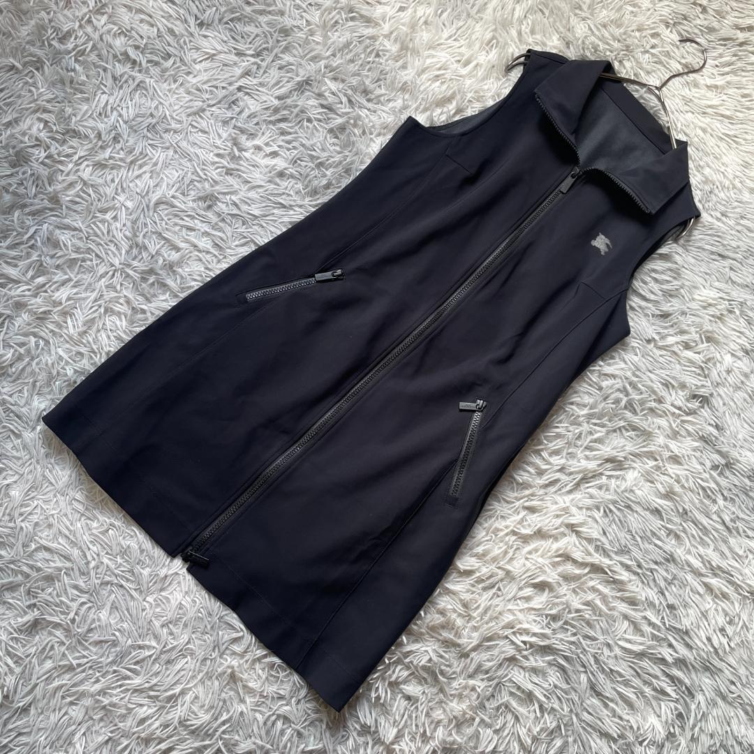 バーバリーゴルフ ノースリーブワンピース M〜L ブラック フルジップ ロゴ刺繍