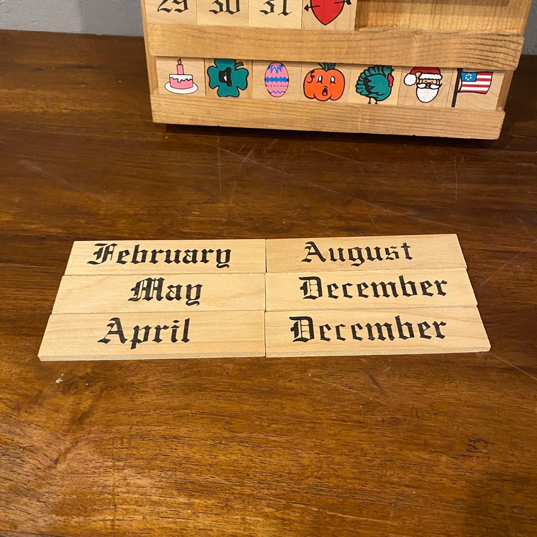 90s USA製 ヴィンテージ万年カレンダー りんご 稀少 木製