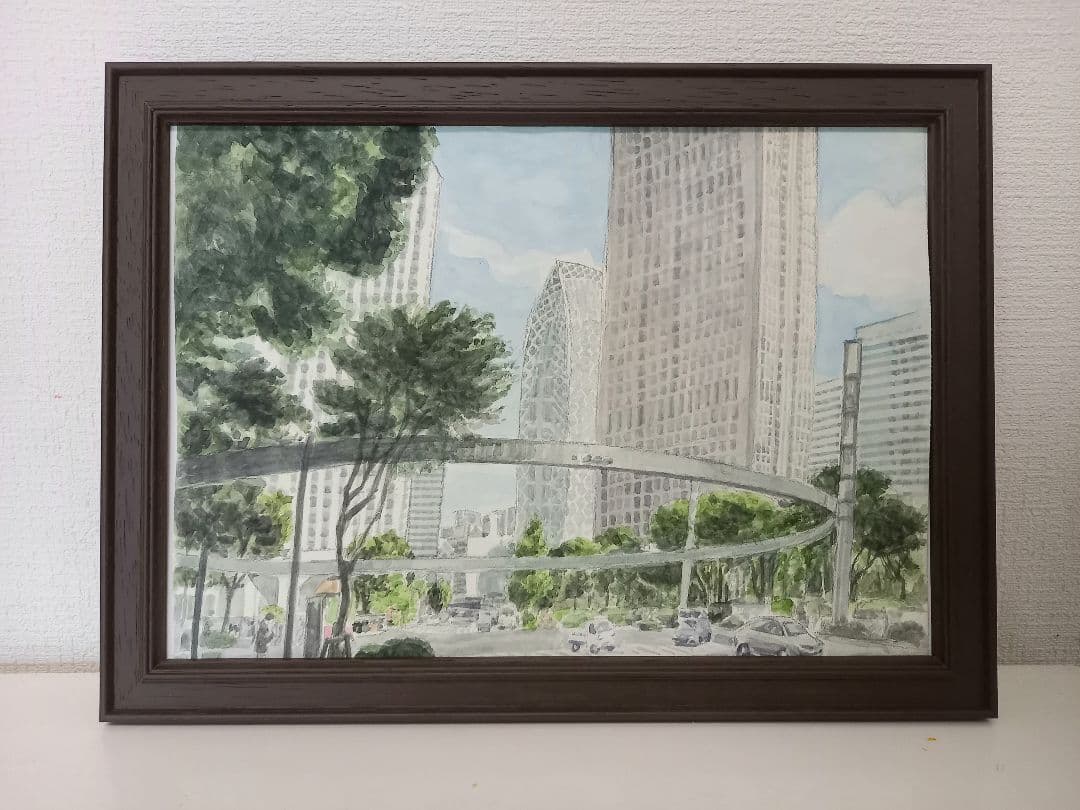 水彩画　新宿警察署裏交差点　A4サイズ