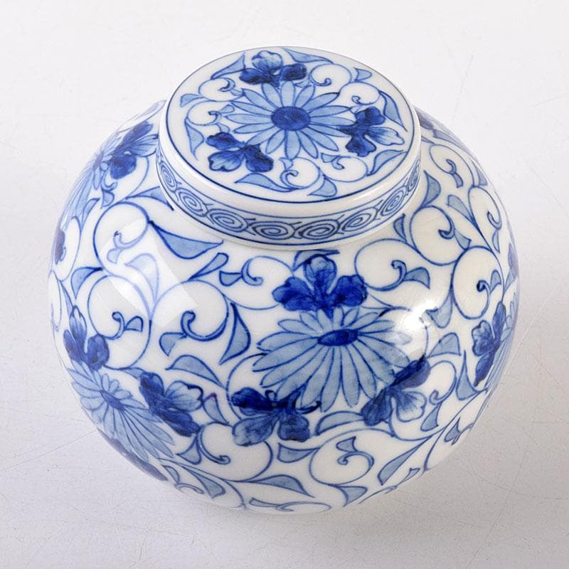 茶道具　古陶園　竹鳳窯　伊藤伊平作　染付菊唐草文　茶壺　共布共箱　V　8013