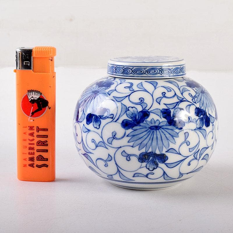 茶道具　古陶園　竹鳳窯　伊藤伊平作　染付菊唐草文　茶壺　共布共箱　V　8013