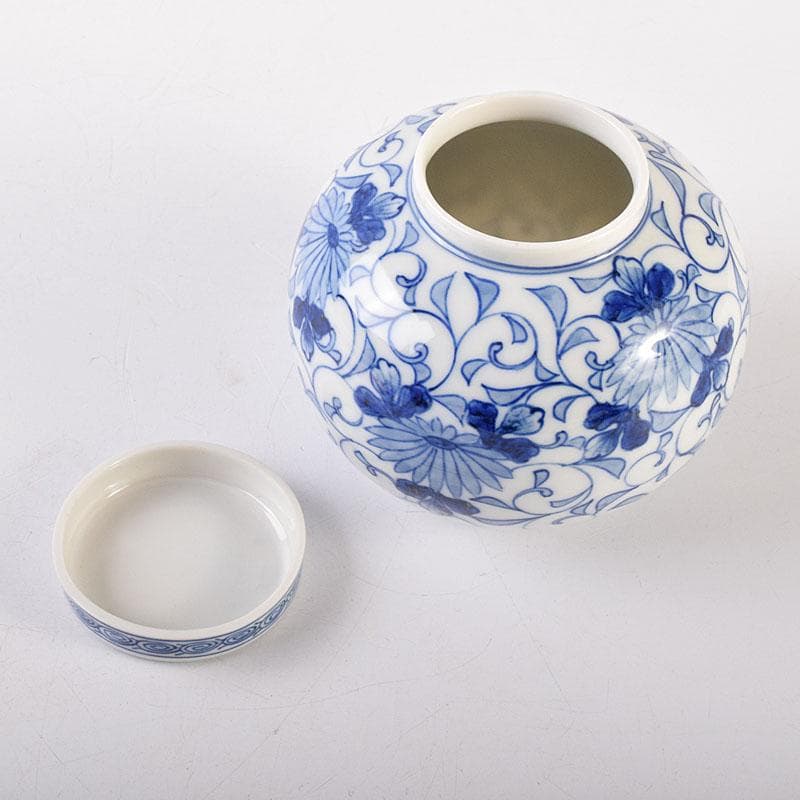 茶道具　古陶園　竹鳳窯　伊藤伊平作　染付菊唐草文　茶壺　共布共箱　V　8013