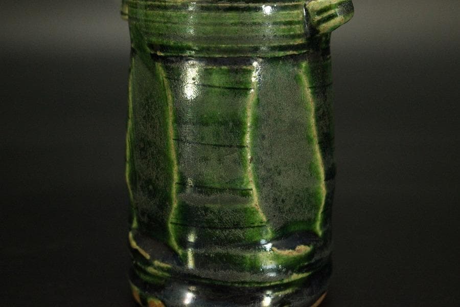 古美術 茶道具 青織部 時代 茶入(A776)