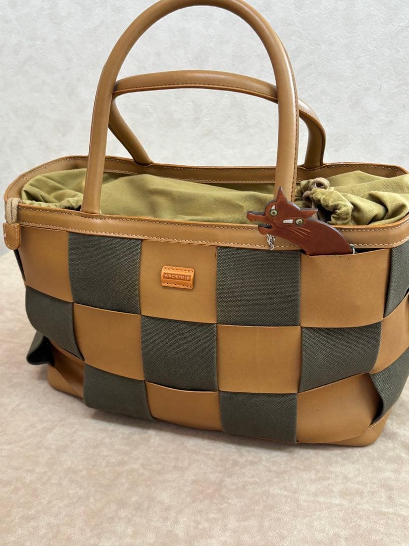 わちふぃーるどダヤンチェック柄バッグ（ブラウン・グリーン）