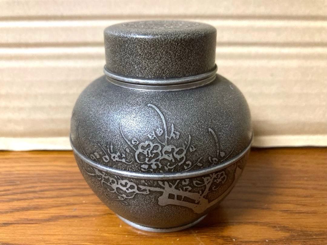 希少 ビンテージ 錫製 茶壷 茶道具 古美術 骨董 刻インテリア レトロ 当時物
