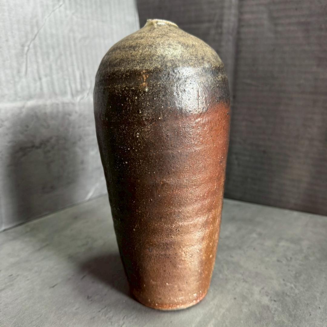 【共箱・共布付】備前焼 山本出 作 流胡麻貝形一輪花入 人間国宝系譜 備前 花器