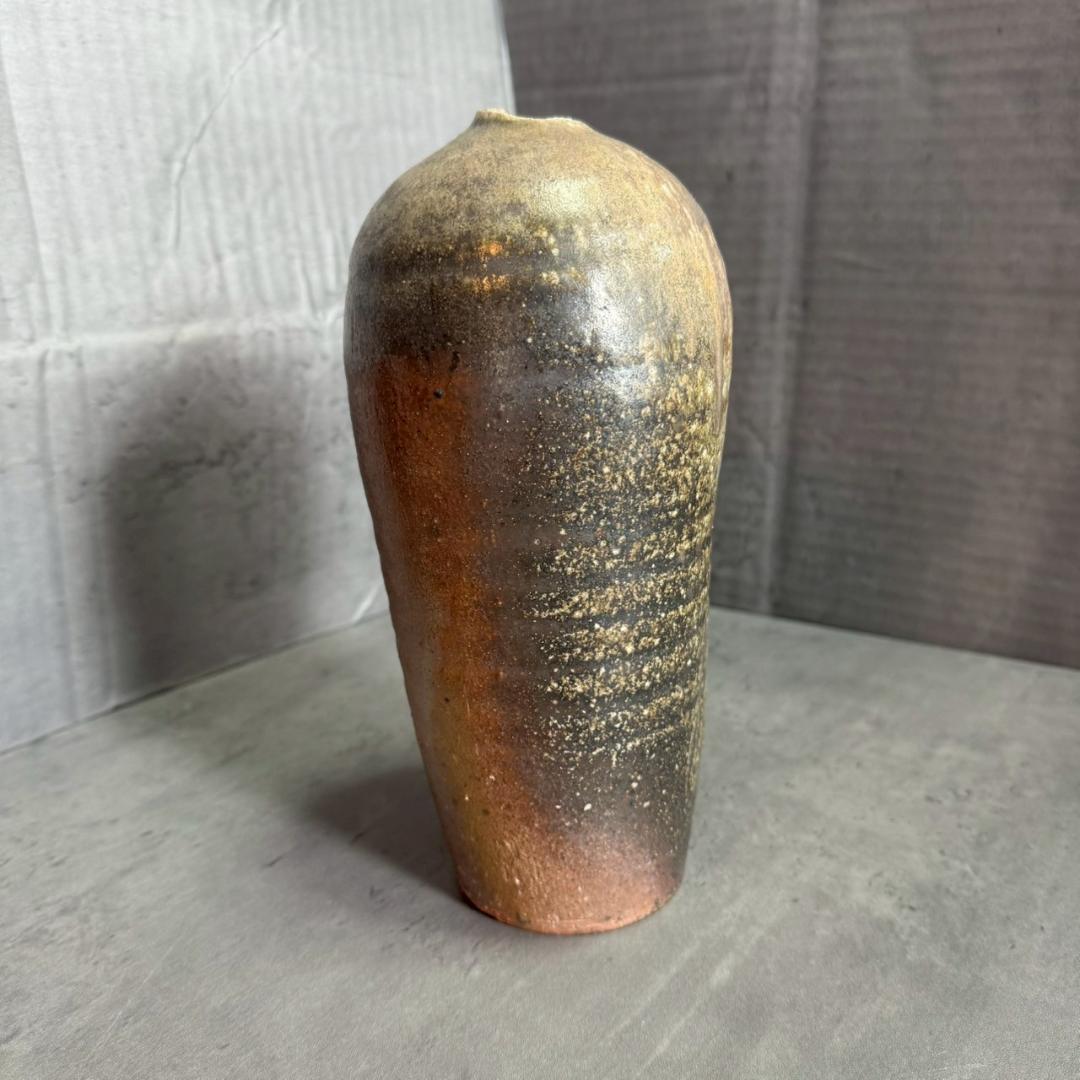 【共箱・共布付】備前焼 山本出 作 流胡麻貝形一輪花入 人間国宝系譜 備前 花器