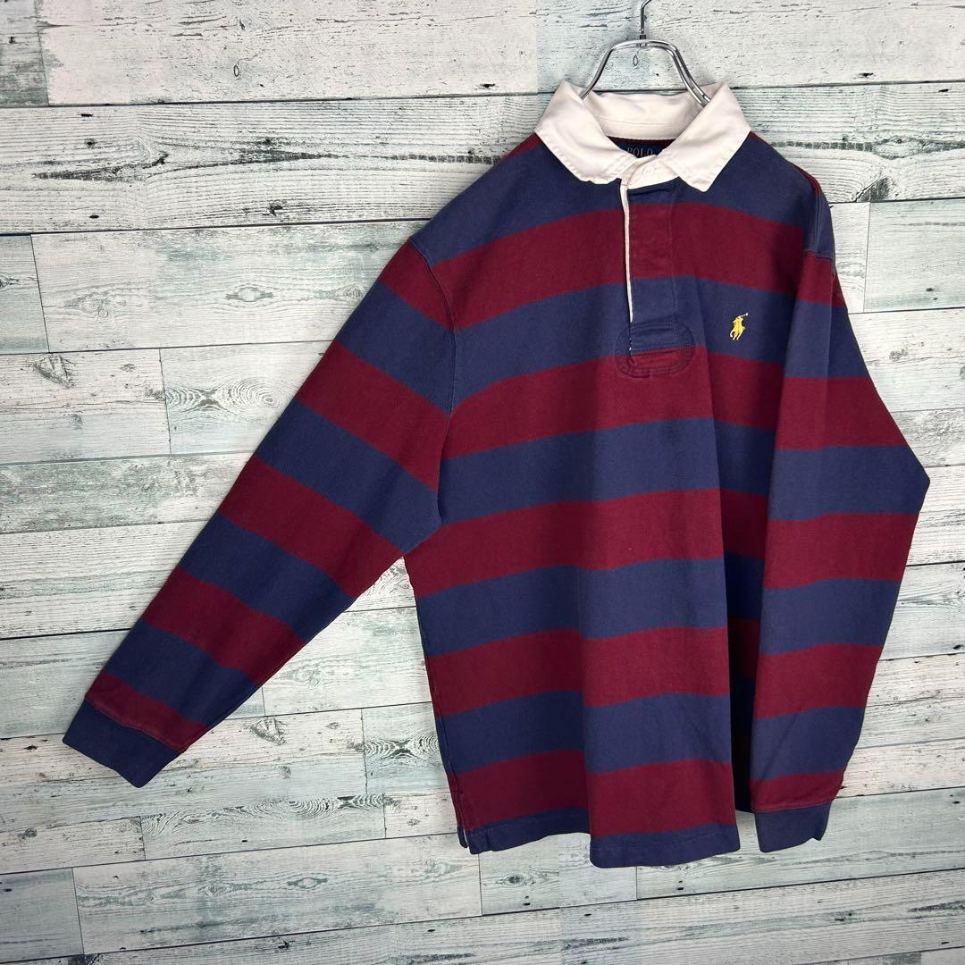 ラルフローレン 刺繍ロゴ 太ボーダー 長袖 ラガーシャツ XL 4991
