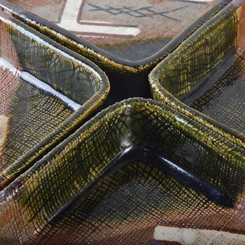 和食器　瀬戸織部　鳴海織部　加藤作助作　角向付　五客　共箱　V　R8733B