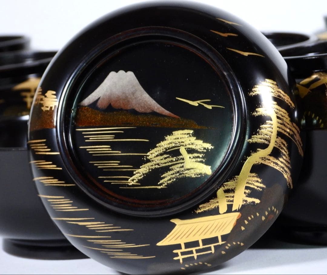 輪島塗 金時絵 富士風景紋 吸物椀 10客御節料理 お正月料理 茶懐石道具