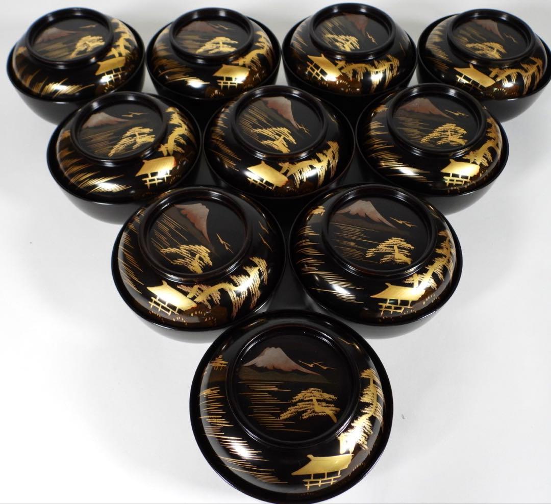 輪島塗 金時絵 富士風景紋 吸物椀 10客御節料理 お正月料理 茶懐石道具