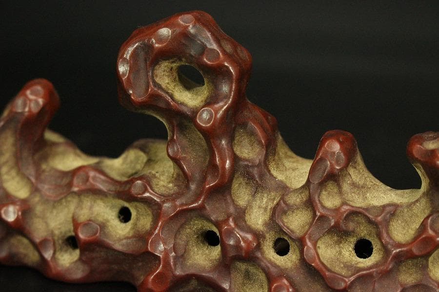 中国美術 朱泥 庭岩形 筆架 文房四宝 在印(HA520)