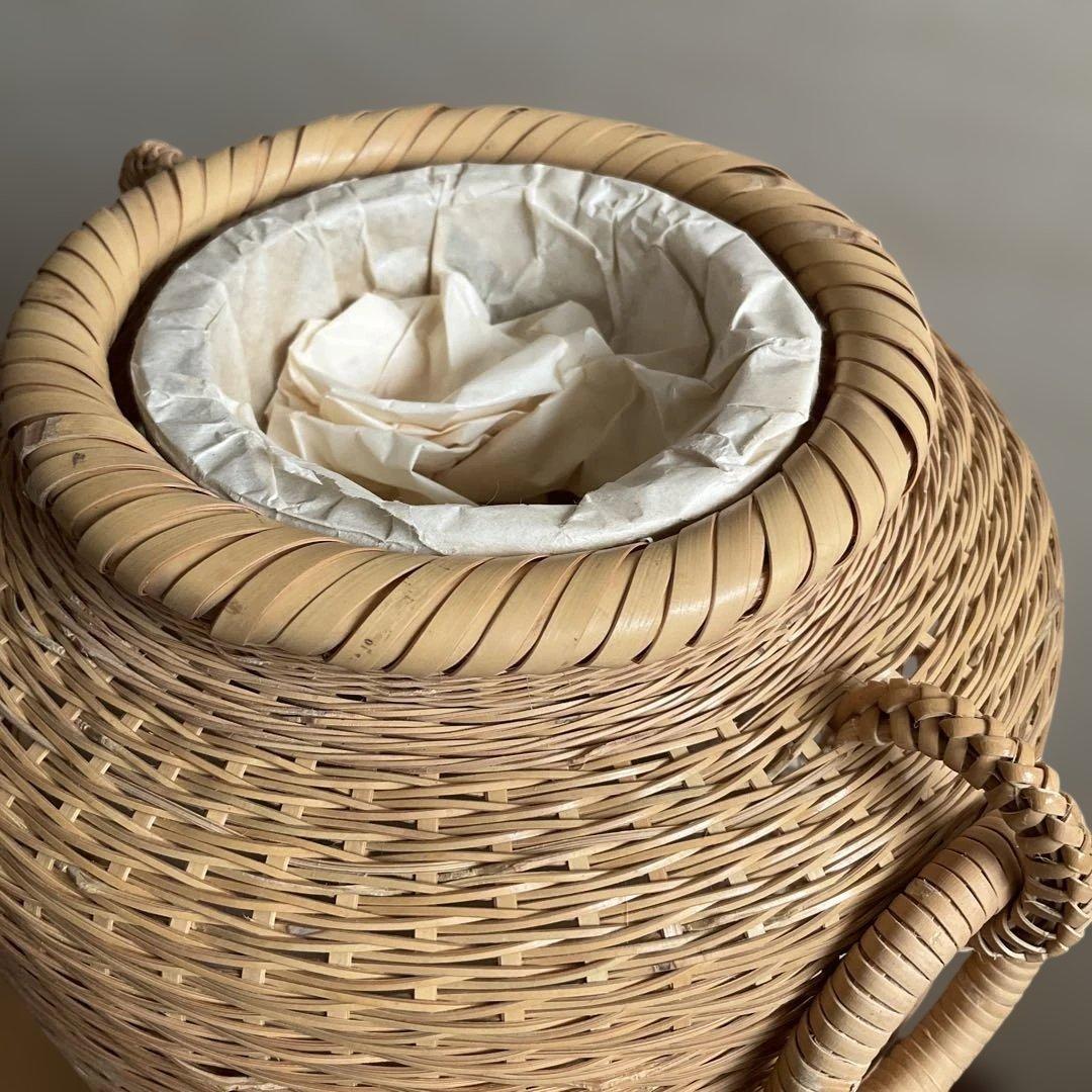 竹清作 花入耳付花籠竹籠 竹細工 細密編 茶道具