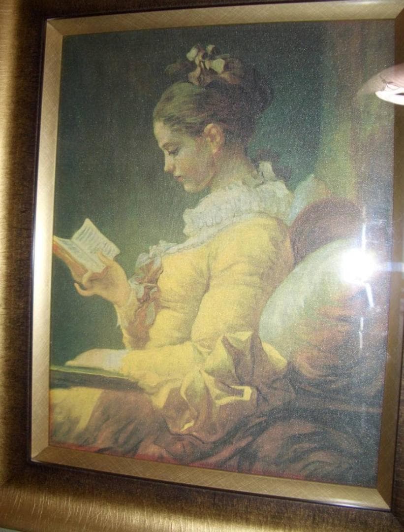 本を読む少女 ジャン・オノレ・フラゴナール 　複製画　F６号　高級額付き