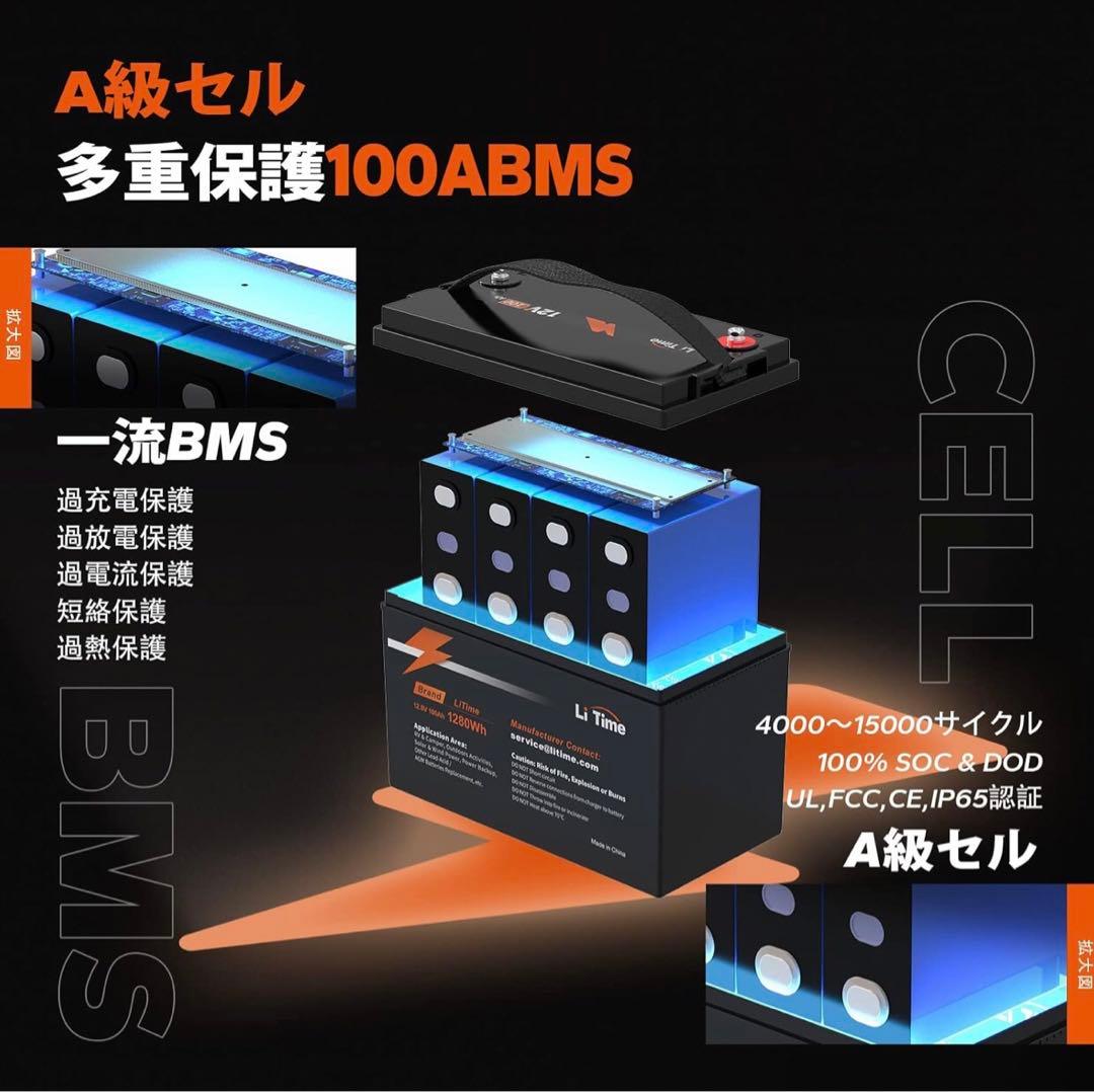 LiTime 12V100Ah リン酸鉄リチウムイオンバッテリー 1280W