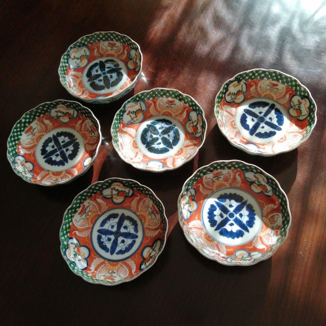 伊万里　錦膾皿　6客　15.1cm　明治～大正期