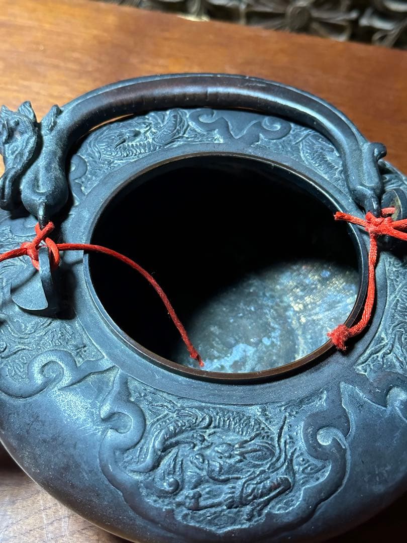 龍形彫 鉄瓶 時代物