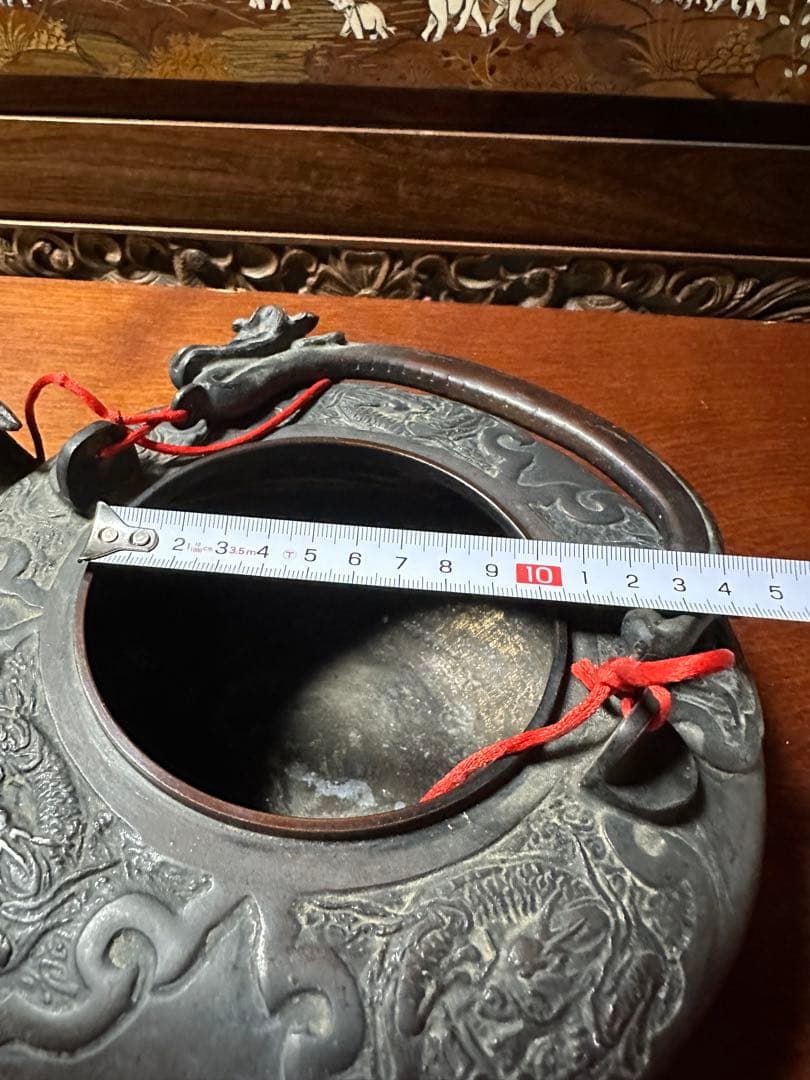 龍形彫 鉄瓶 時代物