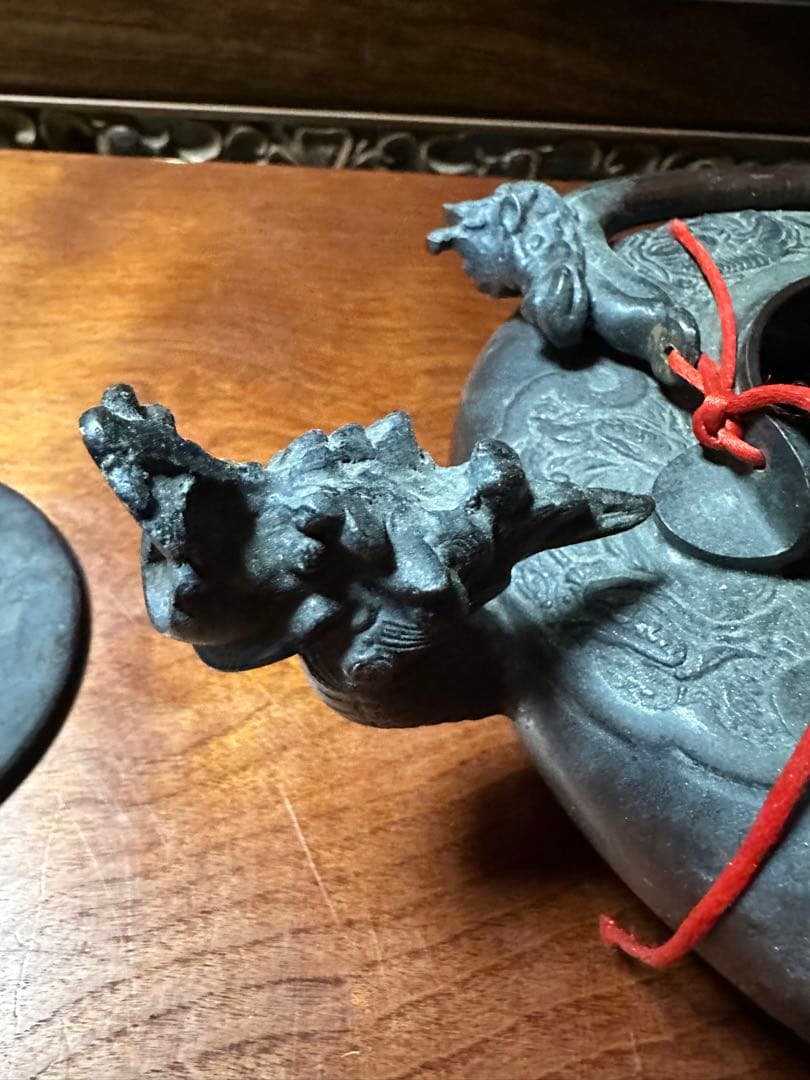 龍形彫 鉄瓶 時代物