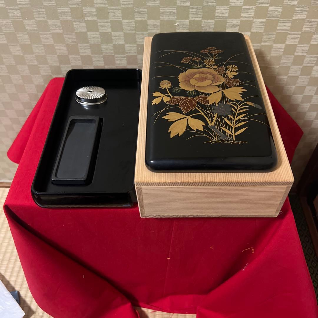 日本美術 平安 象彦 硯箱木製漆器 牡丹高蒔絵 細密細工硯箱 書道具