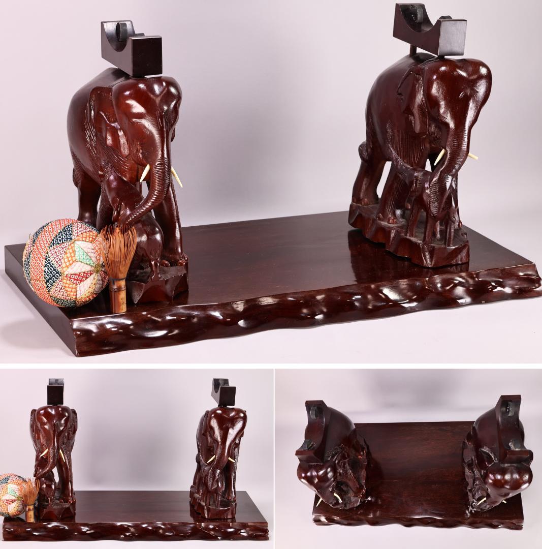 平尾　國幸　唐木製　象牙台　飾台　象形彫刻　武具　火縄銃 台 BJ180