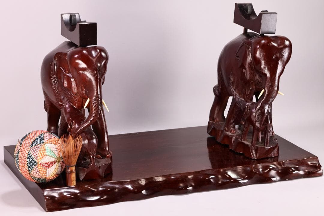 平尾　國幸　唐木製　象牙台　飾台　象形彫刻　武具　火縄銃 台 BJ180