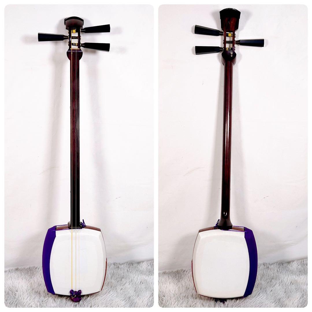 津軽三味線　紅木　太棹　東さわり付　皮やぶれなし　二本溝　天神欠けなし　合皮皮