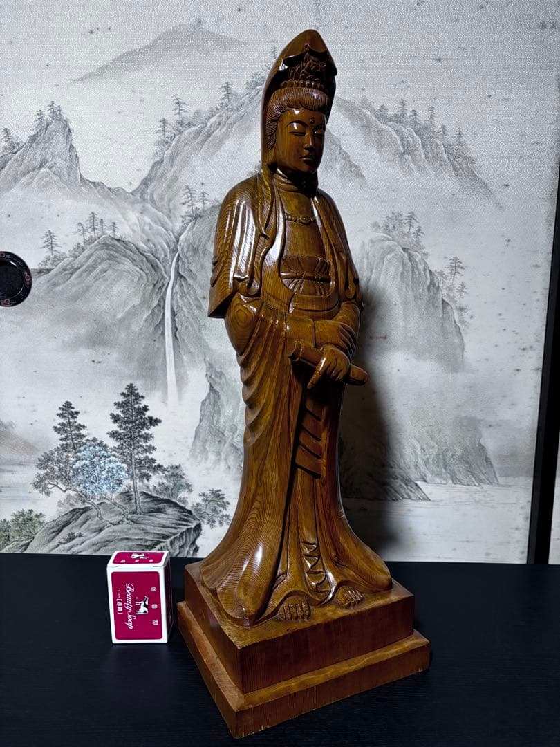 大型 観音菩薩 木彫　仏像 彫刻　開運　風水　置物　縁起物　インテリア