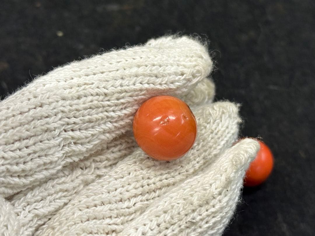 本珊瑚玉4 點 赤珊瑚珠子 根付 和服小物 數珠 珊瑚丸玉 珊瑚珠子