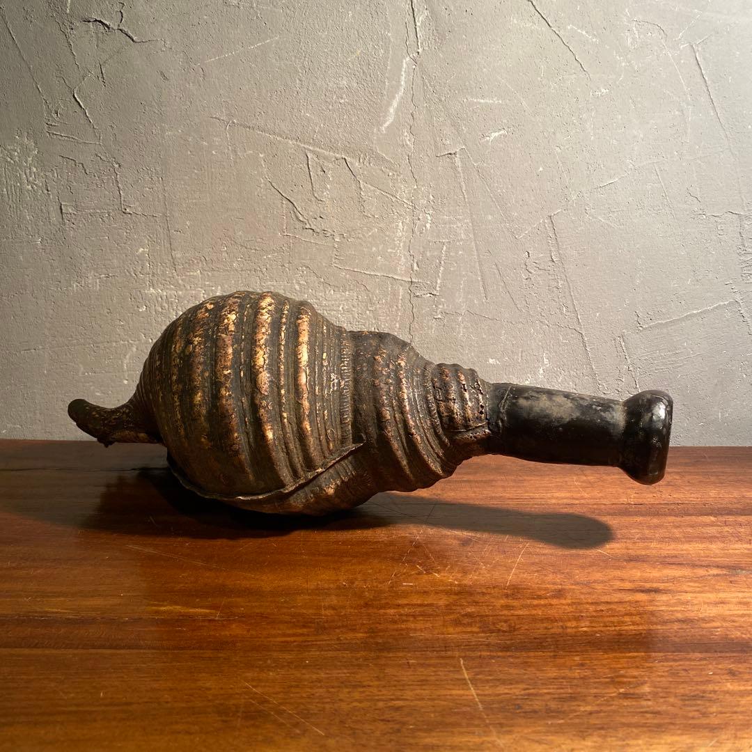 時代物 法螺貝笛 骨董品 明治 アンティーク 35cm 783g 山伏 仏教美術