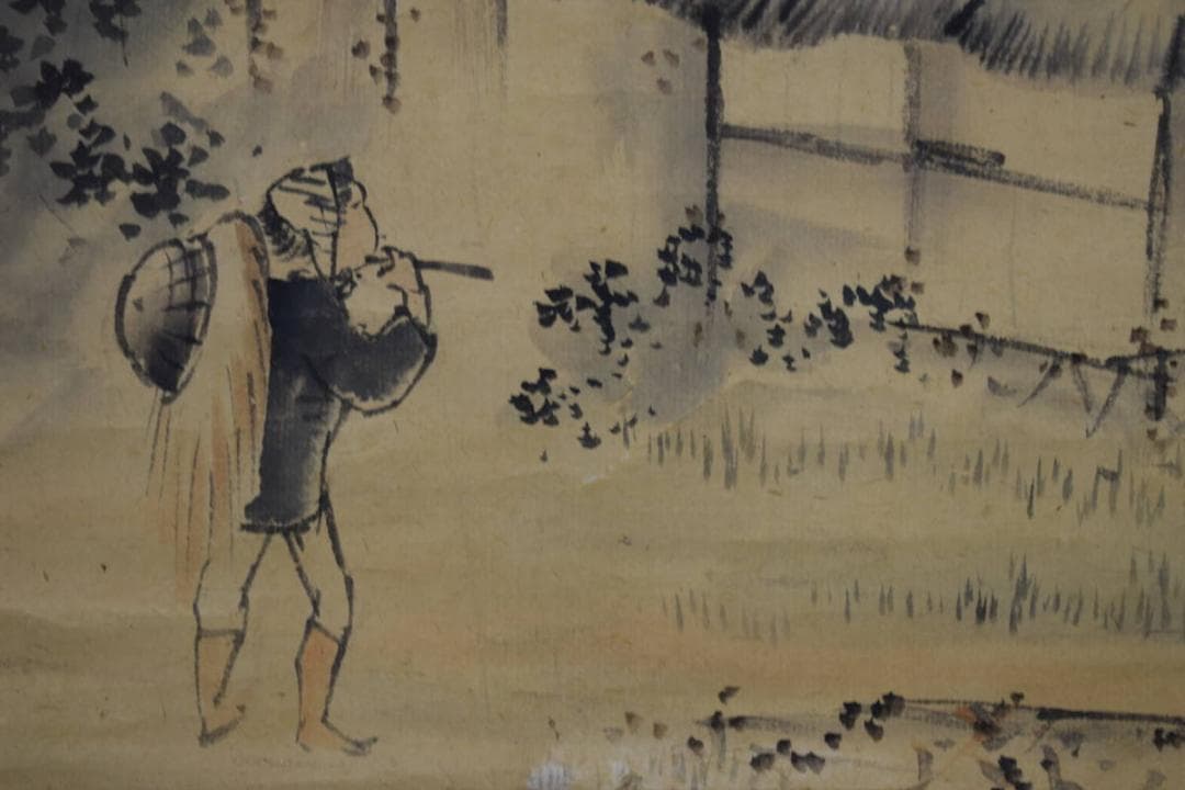 真作/里見雲嶺/梅花山水人物図/布袋屋掛軸HF-761