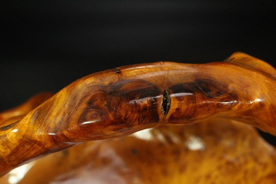 葡萄木 手付 器 木彫 古民具 時代物(K-LC949)