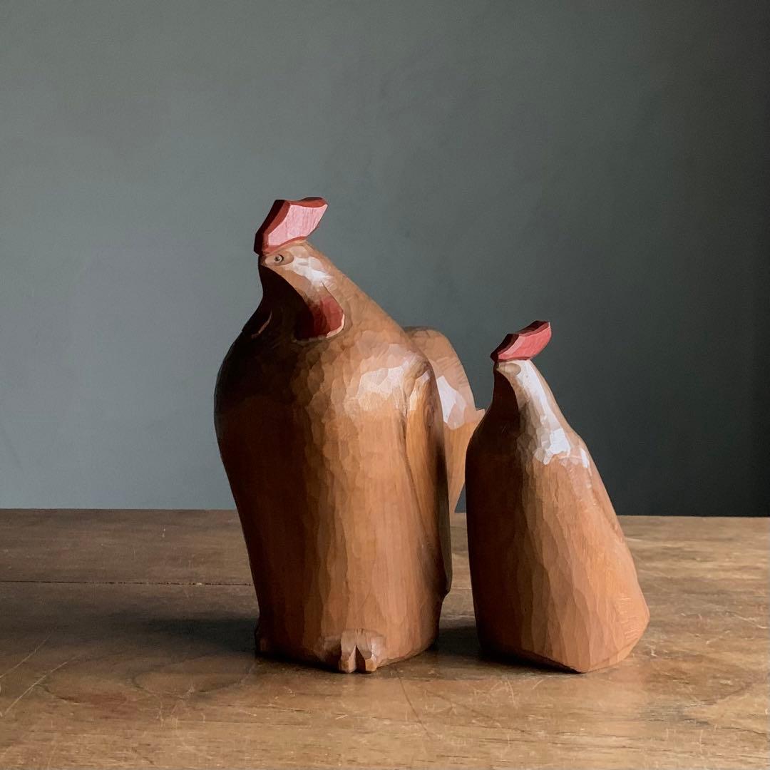 木彫 鶏 但馬木彫 彫刻作品 石田えいじ 古道具 アンティーク アート オブジェ