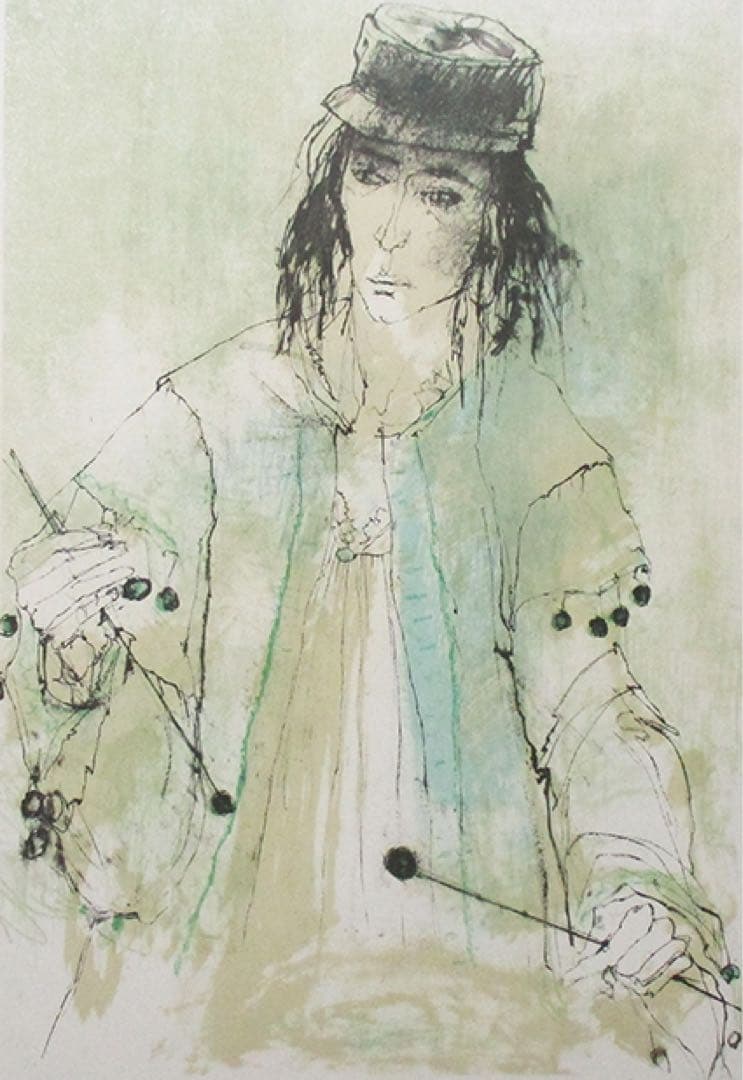 ジャン・ジャンセン『太鼓をたたく男』リトグラフ　ed.92/150. 鉛筆サイン