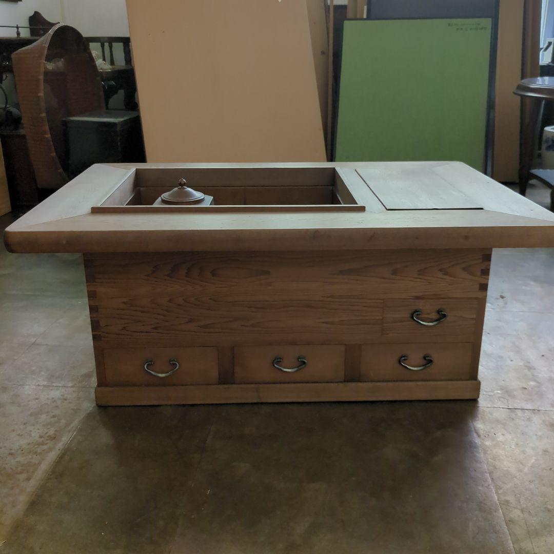 骨董 長火鉢 関西火鉢 ひのき 檜 銅器のどうこう付き 内側銅器 テーブル