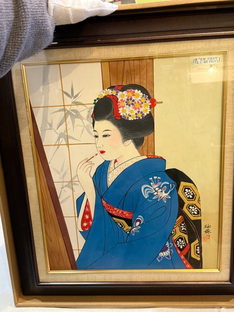 【真作】宮下柚葵（ゆうき）「化粧」日本画 8号 美人画 日本画