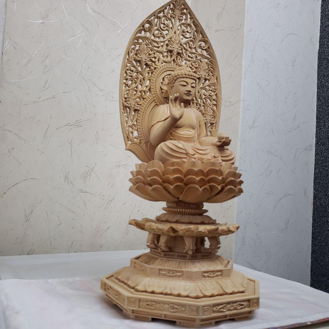 Ｂフライデー蔵出し特価仏像★ヒバ材 薬師如来坐像4.5寸★お薬師様総高さ50cm