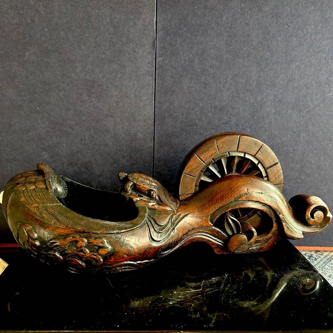 [珍] 鶴蓑亀紋墨壺　古道具　工芸品　置物　27-28cm美品