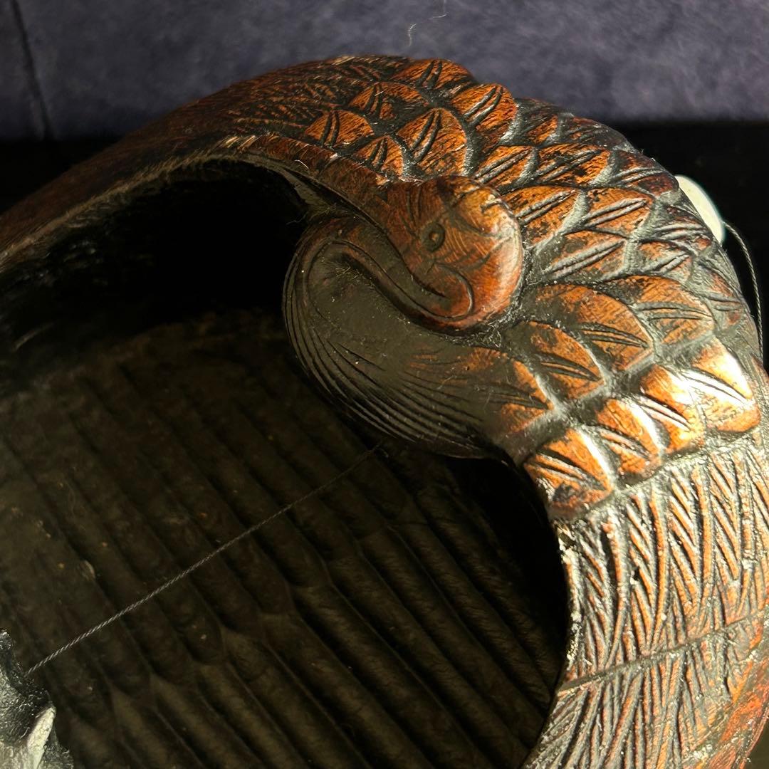 [珍] 鶴蓑亀紋墨壺　古道具　工芸品　置物　27-28cm美品