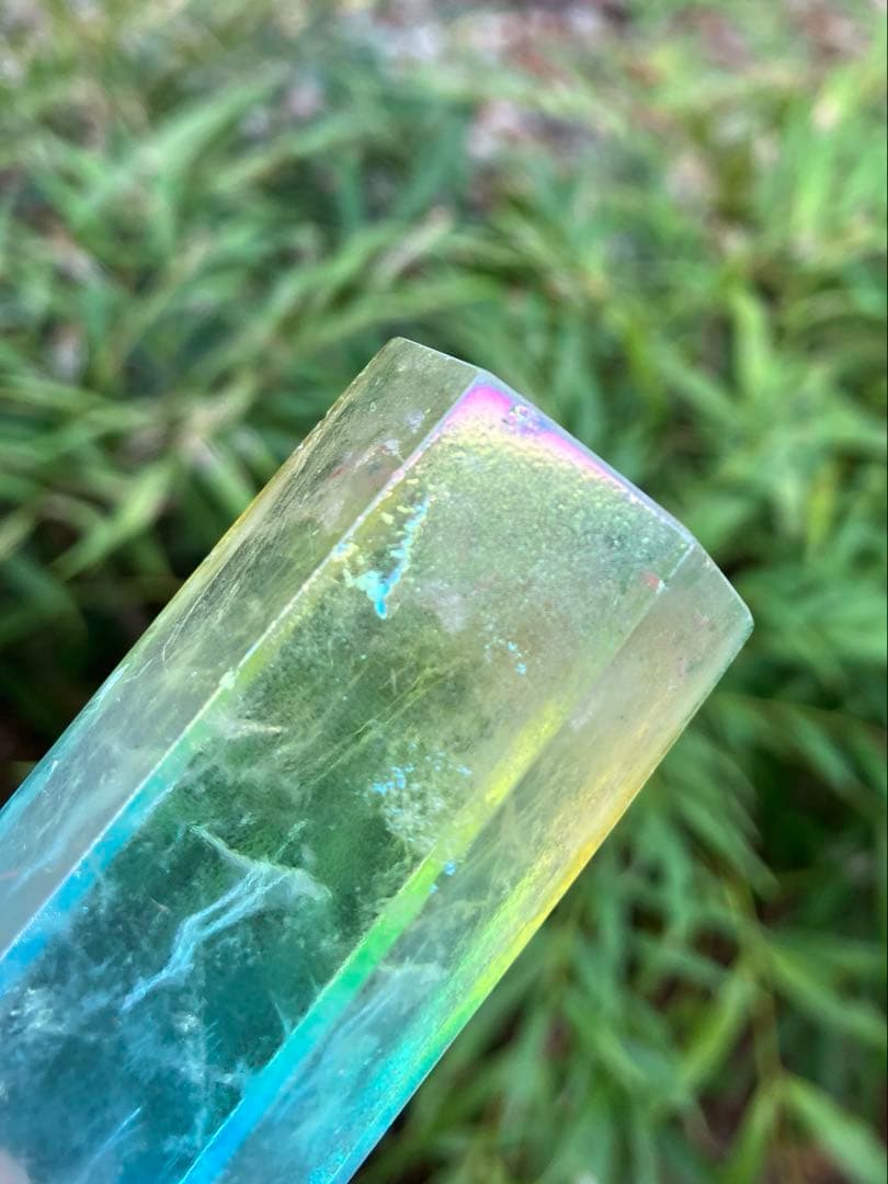 レインボー　オーラクォーツ　水晶 ポリッシュ　ポイント　Ａ