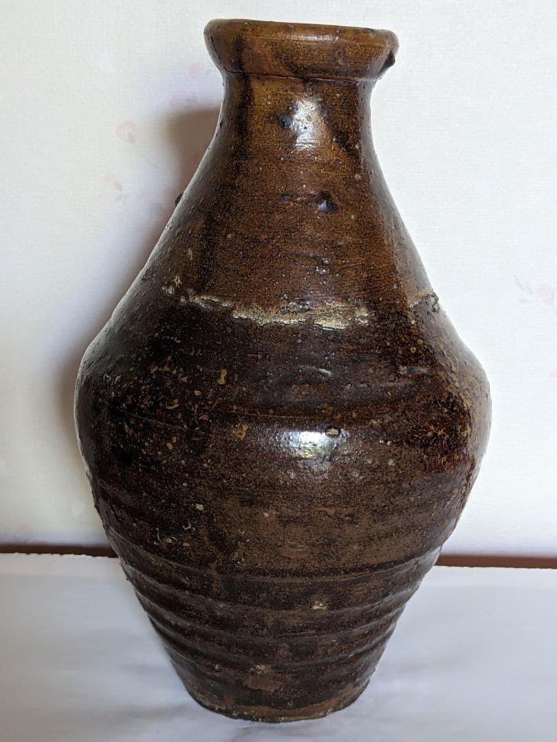 ♦種子島焼 古陶磁 江戸時代 算盤形瓶 花瓶 琉球陶芸 珍物レア物 古美術骨董品