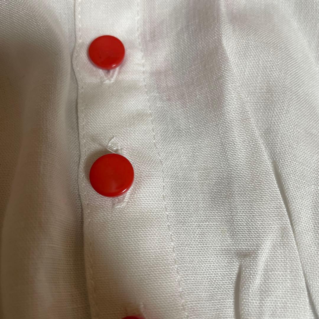 犬服 フリル付きデニムとホワイトのブラウス18サイズ