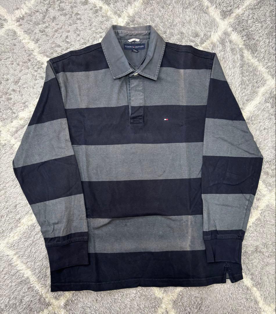   ストライプ長袖ポロシャツ L