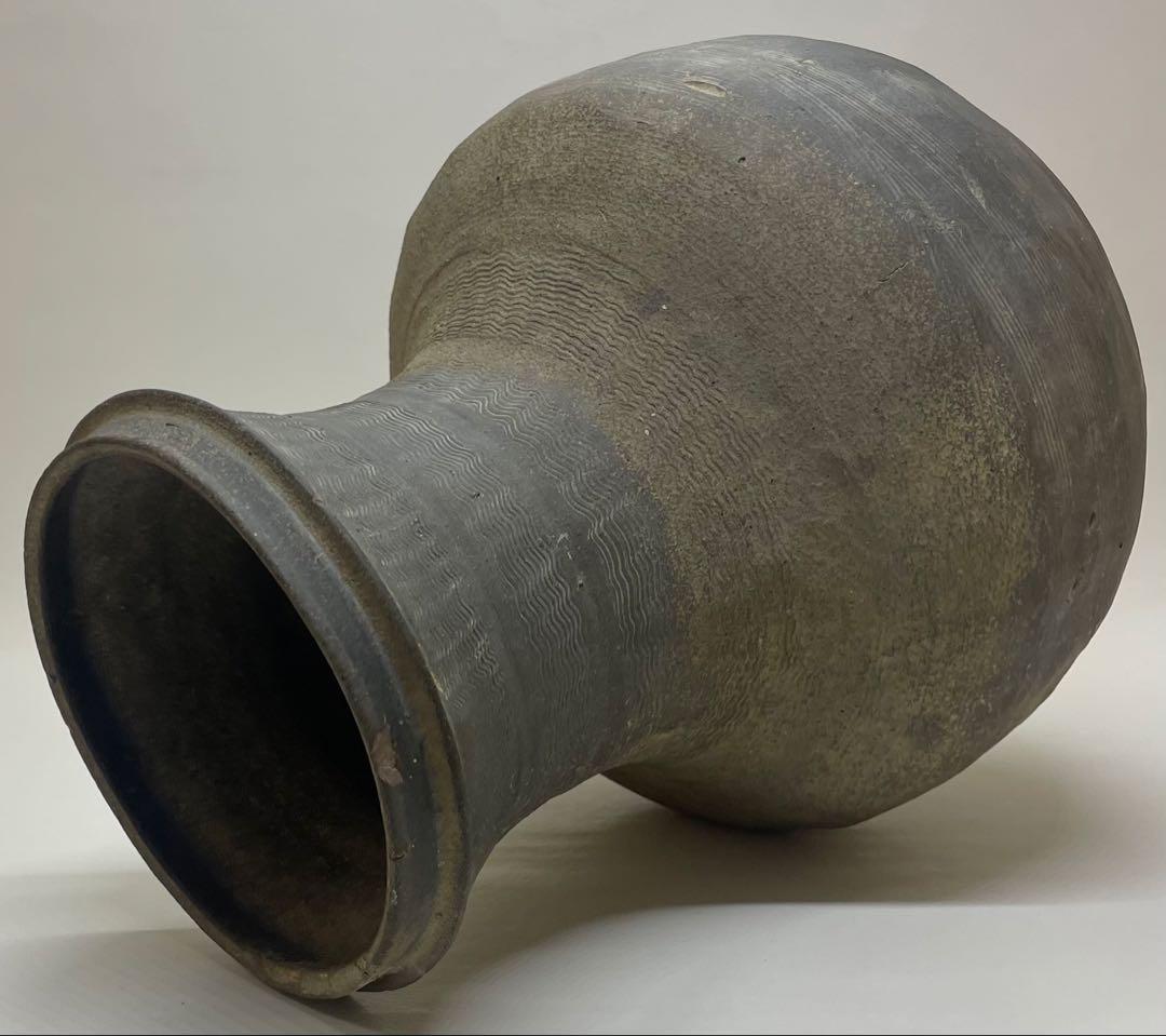 須恵器　波状文広口壺　古壺　胡麻垂れ　花入 　　　k299