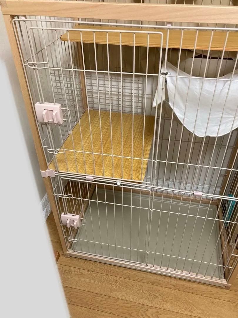 【Hachi】キャットケージ 二段構造 ナチュラルウッド