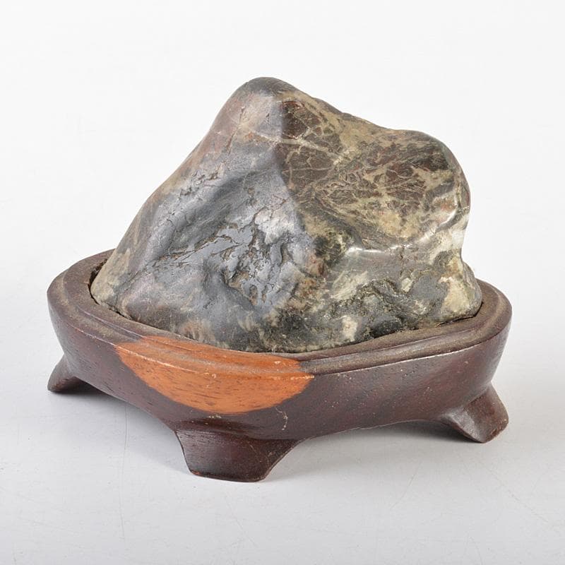 鑑賞石　天然石　菊花石　置物　重さ約401g　唐木台付　C　6310