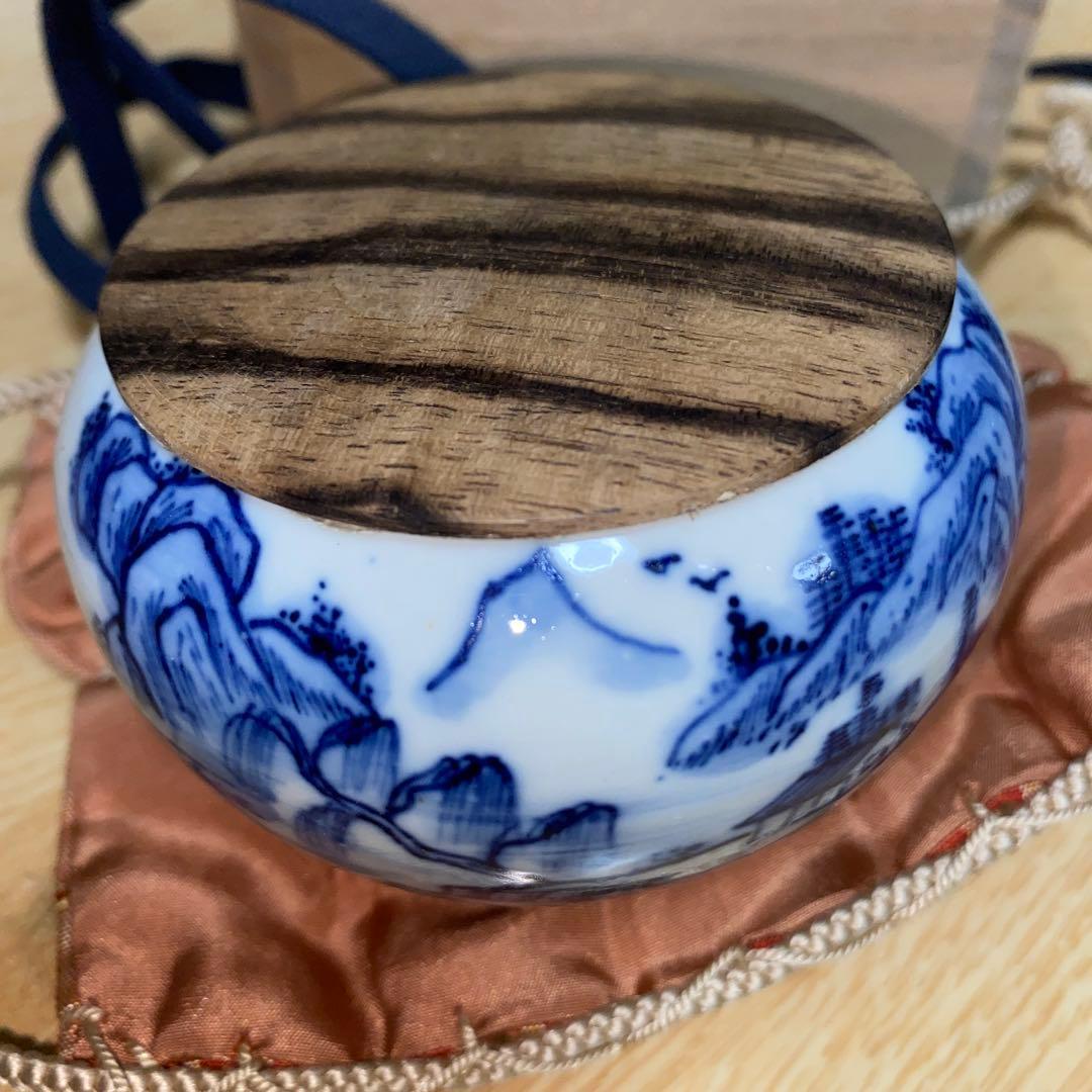 染付茶入　清朝光緒-宣統　蓋二種あり